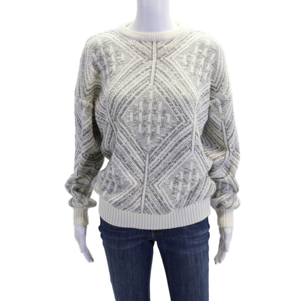 Bugatchi Unisex Adults Abstract Round Neck Pullover Sweater Top White Size 14/16